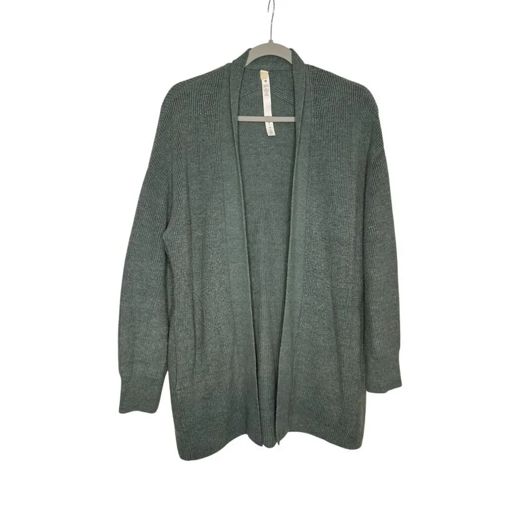 Lululemon Merino Wool Blend Ribbed Long Wrap Sweater Heathered Medium Forest Siz